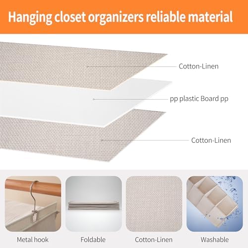 Large Hanging Sweater Organizer for Closet,Collapsible 6-Shelf Hanging Closet Shelves with Drawers, Washable (Beige -6 Shelf) - Image 4