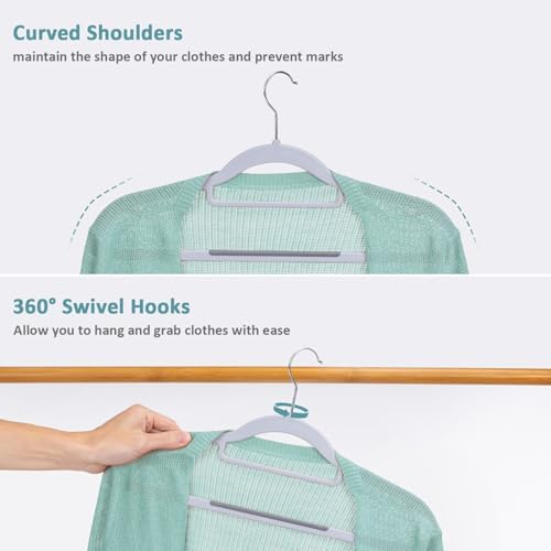 Tonswachic Pack of 50 Coat Hangers, Space-Saving Plastic Clothes Hangers, Non-Slip, 0.2 Inches Slim, 360° Swivel Silver Hook for Shirts, Pants & Wet/Dry Garments, Light and Dark Gray - Image 5