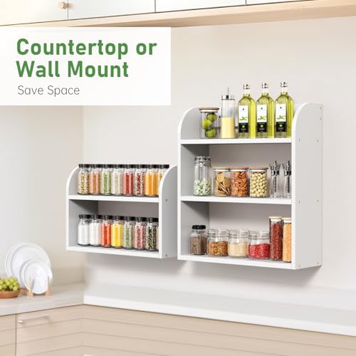 ROMGUAR CRAFT 3 Tier Bamboo Spice Rack, Countertop or Wall Mounting, White - Image 4
