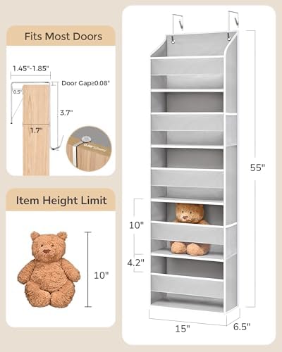 ULG 2-Pack Over-The-Door Organizer 5 Tiers, – Hanging Storage Organizer with 4 Mesh Side Pockets,Space Saving Closet Door Organizer for Clothes, Shoes, Toys, Accessories Light Gray - Image 3