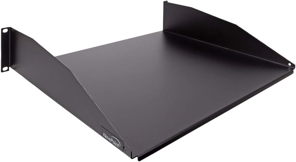 NavePoint 2U 19-Inch Rack Mount Cantilever Server Cabinet Shelf with Lip 14-Inches Deep Black by NavePoint