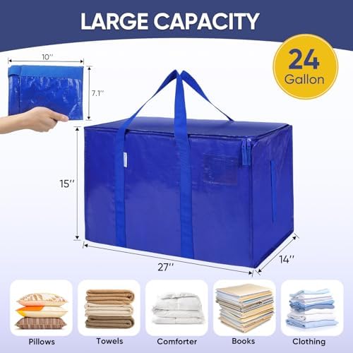 TICONN 16 Pack Extra Large Moving Bags Heavy Duty with Zippers & Carrying Handles, Durable Storage Bags Moving Boxes for Closet Organizers and Storage (16 Pack, Navy) - Image 3