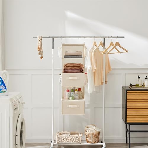 MAX Houser 5 Tier Shelf Hanging Closet Organizer, Cloth Hanging Shelf with 2 Sturdy Hooks for Storage, Foldable (Beige-D2) | Foldable Fabric Hanging Shelves for Closet, Cloth Hanging Shelves with 2 sturdy hanging hooks, Small Space Saver - Image 4