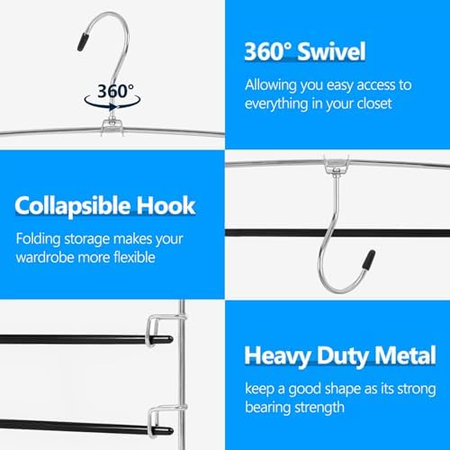 Pants Hangers 9 Pieces,5 Tier Closet Organizers and Storage Clothes Hanger,Hangers Space Saving with Swing Arm,Multiple Metal Hanger Clothes Organization for Pants Trousers Jeans Leggings Slacks - Image 3
