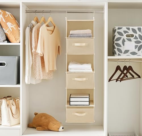MAX Houser 6 Tier Shelf Hanging Closet Organizer, Closet Hanging Shelf with 2 Sturdy Hooks for Storage, Foldable (Beige-D3) | foldable lightweight fabric space-saving design for Bedroom, Closet Hanging Shelf for Storage with Removable Drawers - Image 6