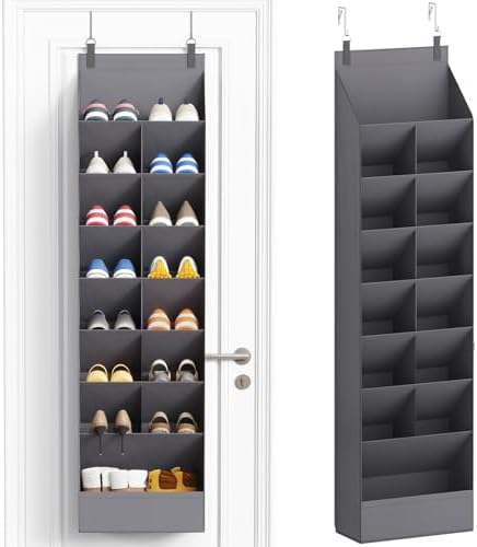 Lifewit 8 Tier Over the Door Shoe Organizer with 15 Large Deep Pockets, Fabric Hanging Shoes Shelf for Closet, Dorm Storage, Fit Up to 16 Pair Shoe Rack Holder for Sneakers, Boots, Gray by Lifewit