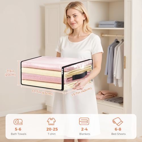 SpaceWhisper Clear Sheet Storage Bags, 8 Pack, 17.7 x 15.7 x 7.9 in | Sheet organizers and storage, zippered closure, thick plastic, reinforced handles, clothes, blankets, under-bed storage - Image 2