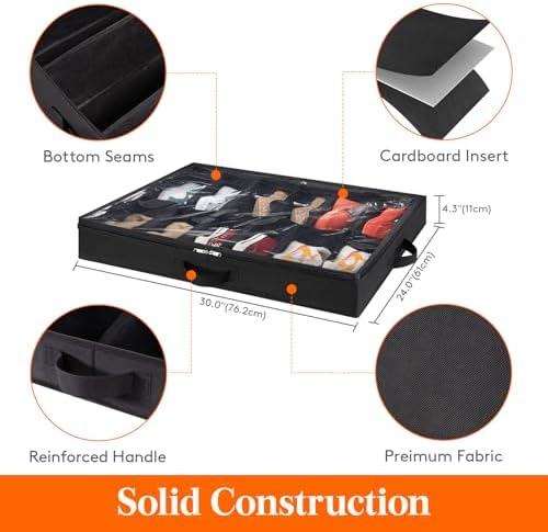 Lifewit Under Bed Shoe Storage Organizer 1 Pack(12 Shoes Cells), 4.3 Inches Profile Fabric Shoes Container Box with Clear Cover, Foldable Storage Bag with 2 Handles, Fits 6 to 12 Pairs - Image 3