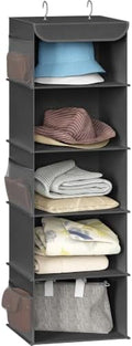 Simple Houseware 5 Shelf Hanging Closet Organizer, Dark Gray | 360° Rotating Dual Hooks, Top Support Metal Frame, 6 Side Mesh Pockets by SimpleHouseware