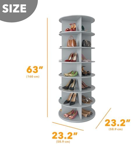 SpaceAid 7 Tier Rotating Shoe Rack Tower, Spinning Shoe Display Lazy Susan, Revolving 360 Shoe Rack Storage Round Carousel, Vertical Handbag Rotate Shoes Closet Organization (7-Tier Gray) - Image 2