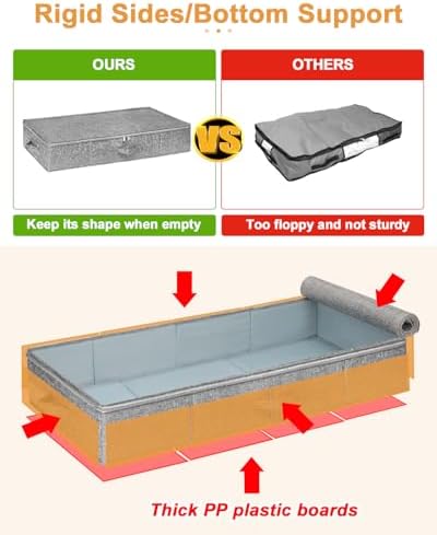 punemi 6.7 in High Under Bed Storage Containers with Zipper Lid, 3Pack,Grey | Clothes Storage Bags with 3 Handles & Zippered Lids, Stackable Design, for Clothes, Blankets & Shoes, Ideal for Closet - Image 3