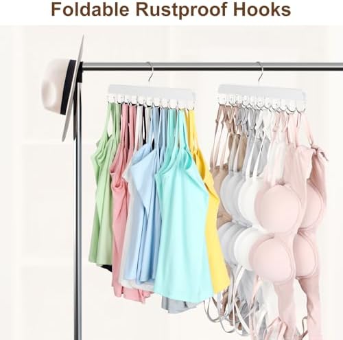 Resovo Bra Hanger for Closet, Tank Top Hanger 20 Hooks Capacity Foldable Wood Space Saving Hangers Closet Organizers and Storage for Dorm & Apartment for Tank Top, Bra, Scarf - Image 3