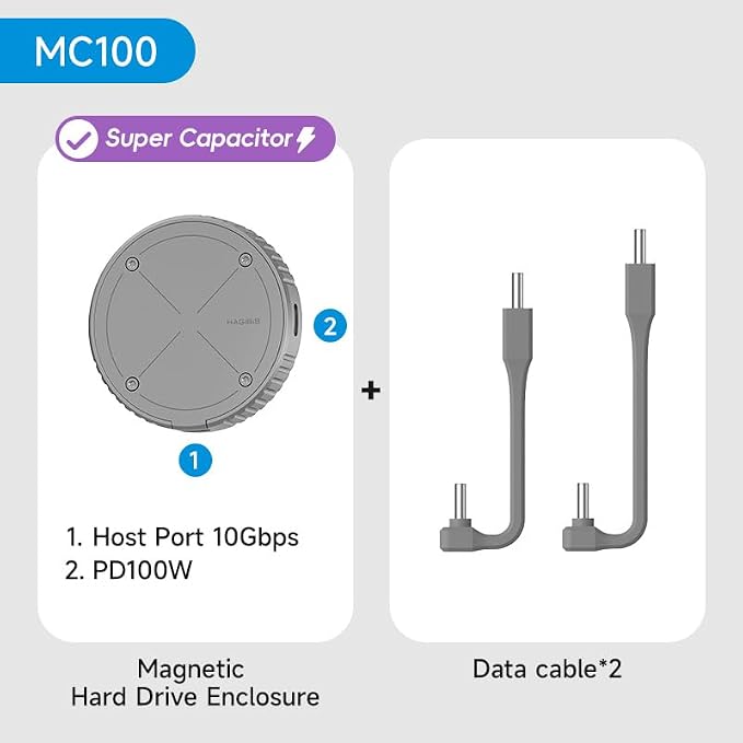 Hagibis Magnetic M.2 2230 NVMe SSD Enclosure with Magsafe for iPhone 17 16 15 Pro Max ProRes, USB C 3.2 Gen2 10Gbps to NVMe Adapter, Aluminum External SSD Case for MacBook, iPad Pro, Android (MC100) - Image 2
