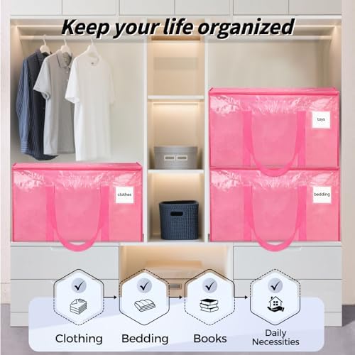8 Pack Extra Large Clothes Storage Bins with Lids, Moving Bags, Pink | Storage Bags with Reinforced Handles & Heavy-Duty Zippers, Moving Boxes Totes for Clothes Packing, Dorms, College Supplies - Image 7