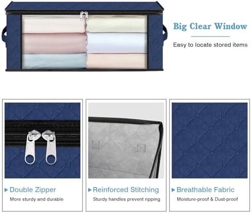 HomeHacks 10-Pack Clothes Organizer Storage Bags, 35L Storage Bins, Blue | Foldable Storage Box Container with Zippers, Clear Window, Reinforced Handles for Closet, Dorm, Pillows, Bedding, Sweater - Image 4