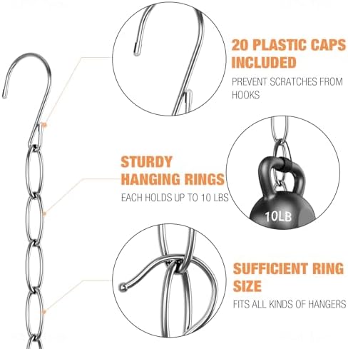 NiHome Space Saving Hangers 10-Pack, Metal Closet Organizer with Safety Cap | 7-Loop Retractable Design Chain Hanger for Compact Storage, Ideal for Travel,Dorm & Office, Wrinkle-Reducing for All Garments - Image 3