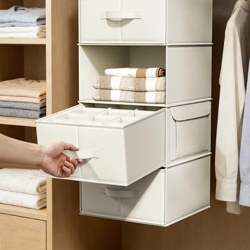 Vailando 6-Shelf Hanging Closet Organizer with 3 Fabric Drawers, Beige | Removable Fabric Drawers, Side Pockets, Reinforced Structure, Space-Saving Storage for Clothes, Nursery and Dorm Rooms - Image 6