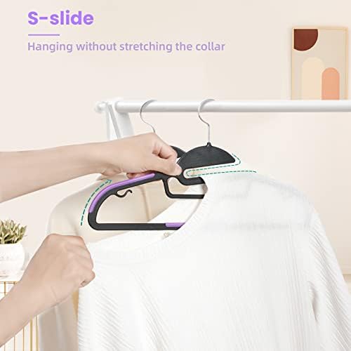 BAGAIL Plastic Hangers 50 Pack with Non-Slip Design,0.2 Inches Thick, 360°Swivel Hook Space Saving Organizer for Bedroom Closet,Shirts,Pants(Purple- S Shaped) - Image 4