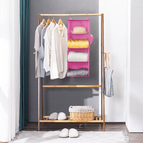 YOUDENOVA Hanging Closet Organizer and Storage, 4-Shelf, Light Pink | Locker/RV/Camper Organizer, Side Pocket, Hanging Shelves for Small Closet, Dorm Room Essentials for Guys, Breathable Fabric - Image 7