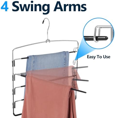 Pants Hangers 3 Pieces,5 Tier Closet Organizers and Storage Clothes Hanger,Hangers Space Saving with Swing Arm,Multiple Metal Hanger Clothes Organization for Pants Trousers Jeans Leggings Slacks - Image 2