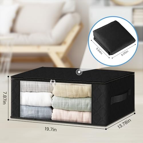 HomeHacks 3-Pack Clothes Organizer Storage Bags, 35L Storage Bins, Black | Foldable Storage Box Container with Zippers, Clear Window, Reinforced Handles for Closet, Dorm, Pillows, Bedding, Sweater - Image 2
