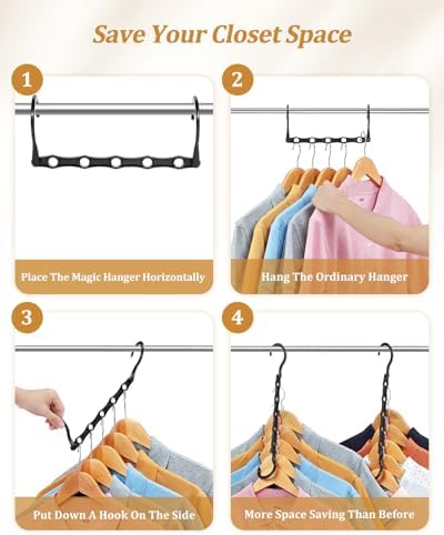 AMKUFO Hangers-Space-Saving 8 Pack Space-Saver, College-Dorm-Room-Essentials for Guys Girls, Smart Hangers for Bedroom Apartment Essentials, Black Plastic Magic Hangers House Organization Must Haves - Image 7