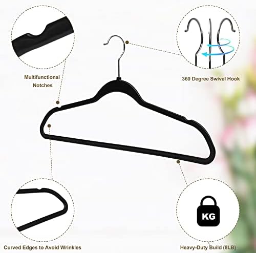 Quality Hangers 20 Pack Plastic Hangers for Clothes - Slim Non-Velvet Hangers with 360° Swivel Chrome Hook & Non Slip Notches - Ideal for Dresses Coats Shirts Jackets & More - Black - Image 5