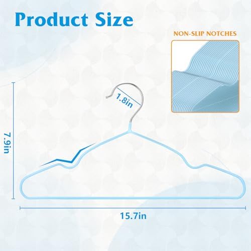 Clothes Hangers 50 Pack,Sturdy Thin Space Saving Blue Hangers,Non Slip Metal Wire Plastic Coat Hanger for Clothes Storage Home Improvement - Image 4