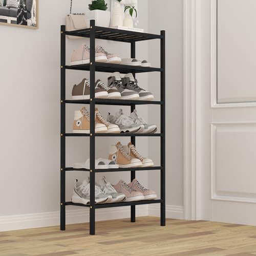 ROMGUAR CRAFT 6-Tier Bamboo Small Shoe Rack, Free Standing Wood Shoe Shelf Storage Organizer for Closet Entryway Stackable (Black) - Image 2