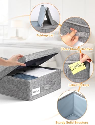 punemi 6 in Tall Under Bed Storage Containers with Lids, 2 Pack, Grey | Stackable Design, Sturdy 3 Handles, for Blankets, Clothes, Comforters & Toys, Underbed & Closet Organization - Image 6