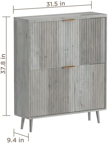 Shoe Cabinet Storage,Modern Freestanding Organizer with 2 Flip Drawers,Narrow Shoe Rack Cabinet for Entryway,Grey - Image 2