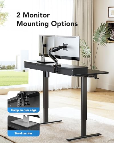 HUANUO 60″ x 30″ Electric Standing Desk with 2 Drawers, C-Clamp Mount Compatible, Height Adjustable Computer Desk, Home Office Stand Up Desk with 4 Preset Heights & 2 Hooks, Black - Image 4