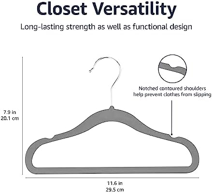 Amazon Basics Kids Velvet Non-Slip Space Saving Clothes Hangers with Shoulder Notches, Sturdy Closet Organizer for Baby/Toddler, 11.6", Gray, 30-Pack - Image 4