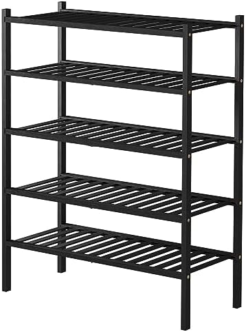 ROMGUAR CRAFT 5 Tier Bamboo Shoe Rack for Closet Free Standing Wood Shoe Shelf for Entryway Small Space Stackable 27"x11"x33" (Black) - Image 7