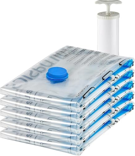 Amazon Basics Vacuum Storage Bags, Compression Space Saving for Clothes and Linens, Reusable with Hand Pump, Large, Clear, 5 Count (Pack of 10) by AmazonBasics