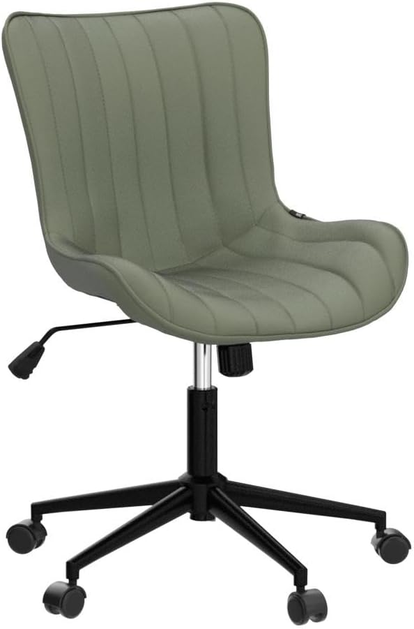 YOUNIKE Office Desk Chair with Wheels Armless Vanity Chair Modern Tan | Faux Leather Upholstered with Rocking Back, Swivel Height Adjustable Small Cute Computer Rolling Task Chair Ergonomic 300lb - Image 3