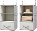 2 Pack 3-Shelf Hanging Closet Organizer with 2 Drawers, Silver Gray | Two Hanging Organizers with Fabric Drawers, Space-Saving Closet Storage for Clothes, Baby Items, Nursery and Dorm Rooms by Vailando
