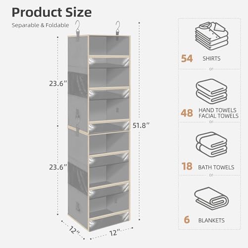 STORAGE MANIAC 6-Shelf Hanging Closet Organizer and Storage, 2 Separable 3-Shelf Haning Organizers for Closet, Collapsible Hanging Shelves Wardrobe Organization, College Dorm Room, Nursery, Gray - Image 3