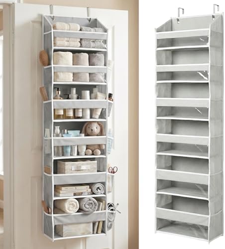 HOMELUX THEORY Over the Door Organizer, 6-Tier, 100D Fabric, Light Gray 1pc | Over the door shoe organizer, 50 lbs capacity, 12 side mesh pockets, 100D extra thick fabric, Closet & entryway storage by HomeluxTheory