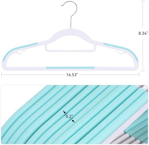 Tonswachic Pack of 50 Coat Hangers, Space-Saving Plastic Clothes Hangers, Non-Slip, 0.2 Inches Slim, 360° Swivel Silver Hook for Shirts, Pants, Suit & Wet/Dry Garments, Blue and White - Image 2