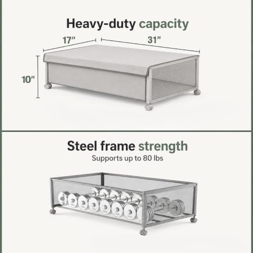Fokyfok 2Pack Under Bed Storage Containers,10 inch Height,31 inch Long | Under Bed Shoe Storage,Underbed Storage with Wheels,Large Rolling under bed Clothes Storage Drawers,Lid,Dorm Tall,Grey - Image 5