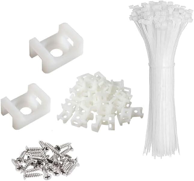 White Cable Zip Tie Mounts Kit-100 Pcs Cable Zip Tie Saddle Type Mounts Base with 100 Pcs 8" Cable Ties and 100 Pcs Tapping Screw, Wire Cable Clips Organizer Holders Clamps by Unknown