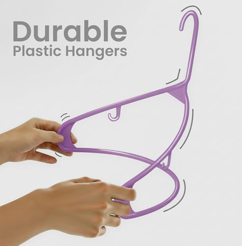 Utopia Home Plastic Hangers 50 Pack – Built-in Strap Hooks Purple | Space saving | Durable & strong | Closet organizer | Clothes hangers | Ideal for shirts, pants, skirts & coats - Image 6