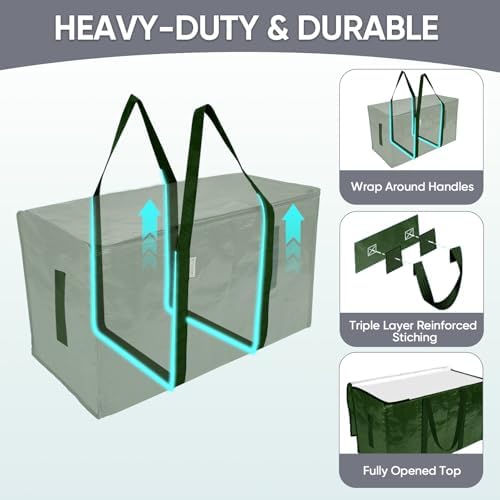 TICONN 2 Pack Extra Large Moving Bags Heavy Duty with Zippers & Carrying Handles, Durable Storage Bags Moving Boxes for Closet Organizers and Storage (2 Pack, Olive) - Image 3