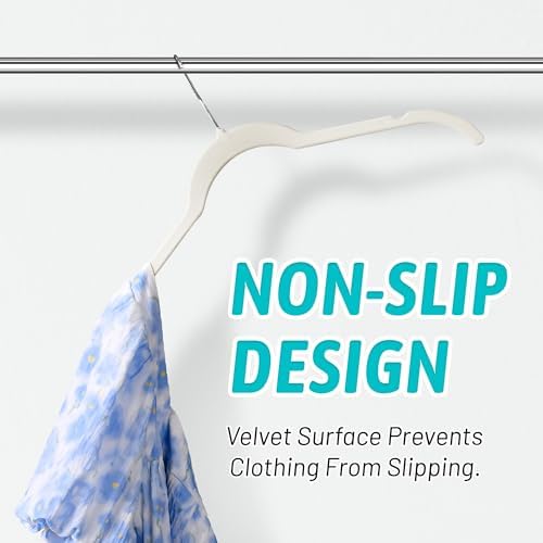 Sishynio Velvet Hangers 30 Pack, Non-Slip Slim Felt Clothes Hangers Beige | Space-Saving Closet Organization; Flocked Surface; 360° Swivel Hooks; For Shirts, Coats, Dresses, Blouses - Image 4
