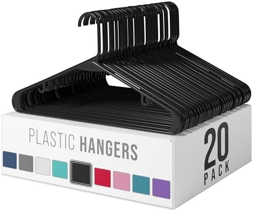 Plastic Hangers 20 Pack Black - Clothes Hangers - Makes The Perfect Coat Hanger and General Space Saving Hangers for Closet and New Apartment Essentials - Percheros Ganchos para Colgar Ropa Hangars by Neaterize