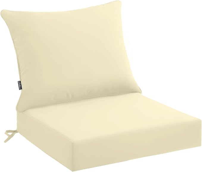 PatioGlow Outdoor Seat Cushion Set 24 x 24 x 4 Inch, Waterproof & Fade Resistant Patio Furniture Cushions with Removable Cover and Ties, Thick Deep Seating Pads for Outside Chair Sofa Couch, Yellow by CushionHavenfortheOutdoors