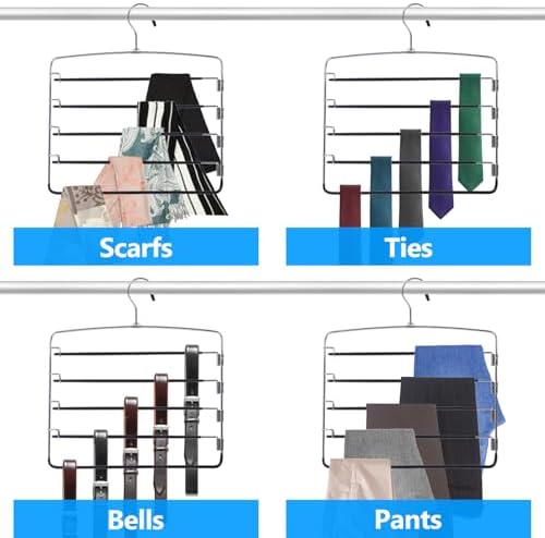 Pants Hangers 6 Pieces,5 Tier Closet Organizers and Storage Clothes Hangers,Hangers Space Saving with Swing Arm,Multiple Metal Hanger Clothes Organization for Pants Trousers Jeans Leggings Slacks - Image 6