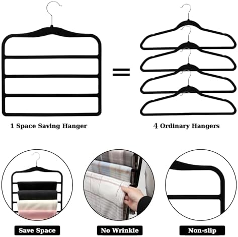 Closet Organizers and Storage, 2 Pack Pants-Hanger-Space-Saving | Velvet Clothes Organization Jeans Trousers Scarf Hangers for Pant-Rack, College-Dorm-Room Essentials for Students Girls Boys - Image 6