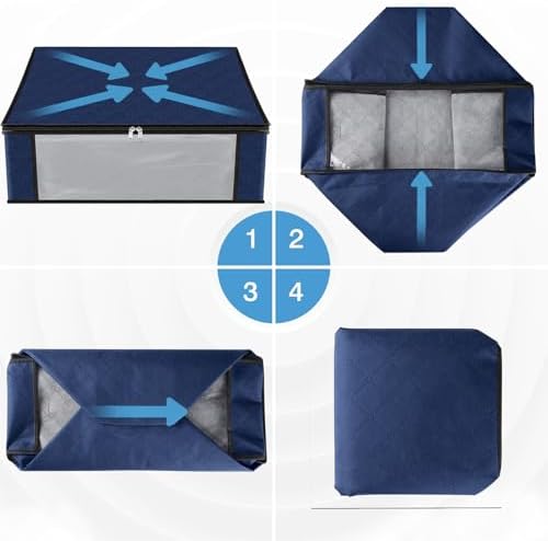 HomeHacks 10-Pack Clothes Organizer Storage Bags, 35L Storage Bins, Blue | Foldable Storage Box Container with Zippers, Clear Window, Reinforced Handles for Closet, Dorm, Pillows, Bedding, Sweater - Image 3